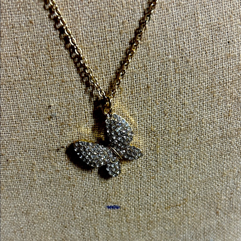 Gold Swarovski Butterfly Pendant‎ Necklace